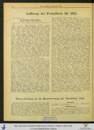 Auflösung des Preisrätsels für 1935.