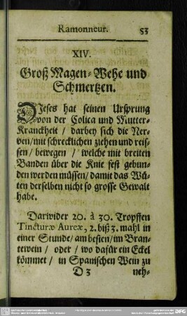 XIV. Groß Magen-Wehe und Schmertzen