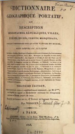 Dictionnaire géographique portatif : ou description des royaumes, républiques, villes ...