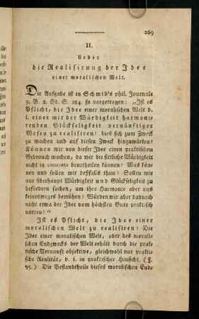 269-277, II. Über die Realisierung der Idee einer moralischen Welt
