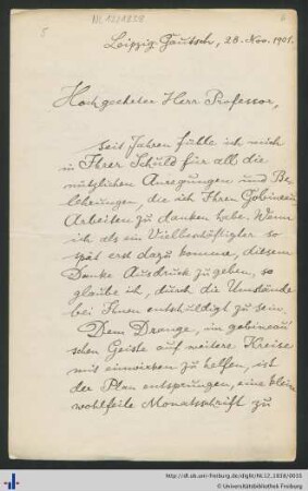 Brief von Theodor Fritsch vom 28.11.1901.
