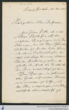 Brief von Theodor Fritsch vom 28.11.1901.