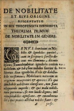 De Nobilitate eiusque origine ... Theoremata