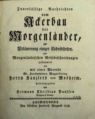 Zuverlässige Nachrichten vom Ackerbau der Morgenländer
