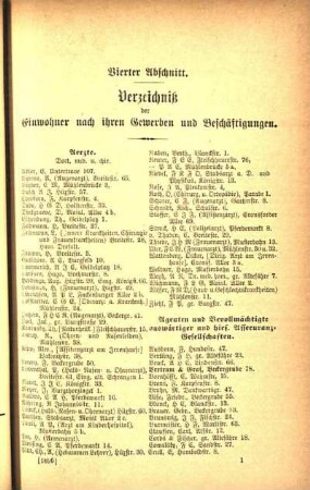 Vierter Abschnitt. Verzeichniß der Einwohner nach ihren Gewerben und Beschäftigungen.