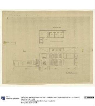 Wohnhaus Alexander Hoffmann, Wien, Dachgeschoss, Grundriss und Schnitt, Lichtpause