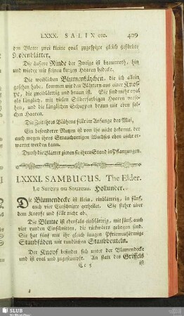LXXXI. Sambucus. The Elder. Le Sureau ou Souzeau. Hollunder