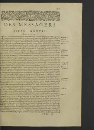 Des messagers. Titre XXXVIII.