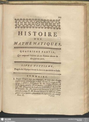 Livre Neuvieme, Progrès de l'Optique durant la derniere moitié de ce siecle