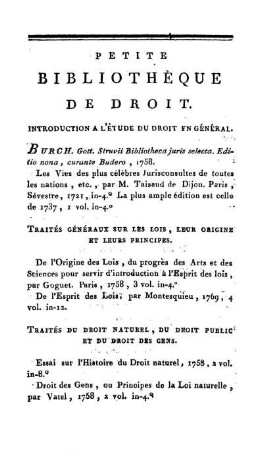 Petite Bibliothèque De Droit.