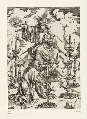 Johannes erblickt die sieben Leuchter, Blatt 1 aus: Albrecht Dürer, "Apocalipsis cum figuris", Nürnberg 1511