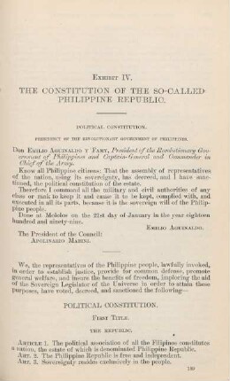 Exhibit IV. The constitution of the so-called Philippine Republic