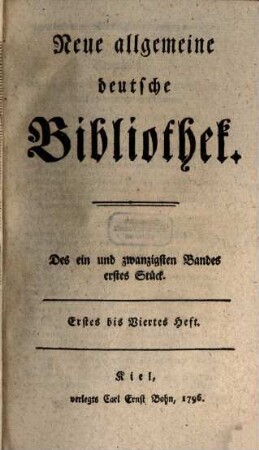 Neue allgemeine deutsche Bibliothek. 21. 1796