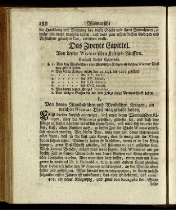 Das Zweyte Capittel. Von denen Wismarischen Krieges-Läufften.