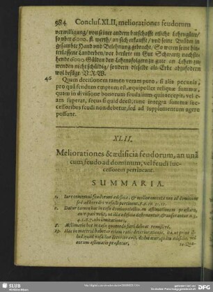 XLII. Meliorationes & aedificia feudorum, an una cum feudo ad dominum, vel feudi successorem pertinaent