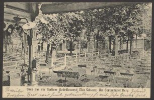 Ansichtskarte „Berliner Bock-Brauerei“, Blick in den Garten, Am Tempelhofer Berg