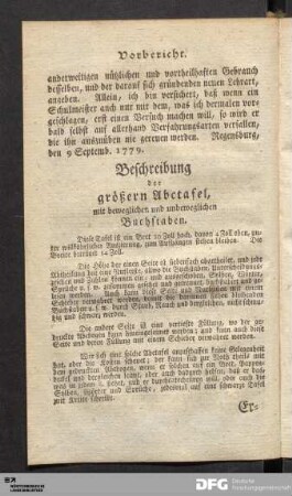 Beschreibung der größern Abctafel
