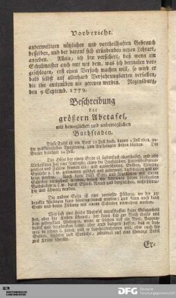 Beschreibung der größern Abctafel
