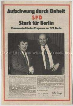 Sonderdruck der SPD zur ersten freien Kommunalwahl in (Ost-)Berlin am 6. Mai 1990