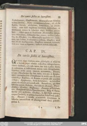 Cap. IV. De variis sectis et haeresibus.