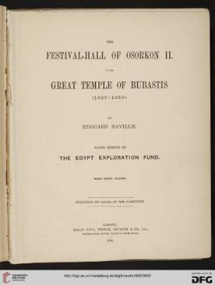 The Festival-Hall of Osorkon II. in the Great temple of Bubastis : (1887 - 1889)
