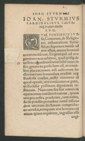 Ioan. Sturmius Cardinalibus, Caeterisque Praelatis delectis S. P. D.