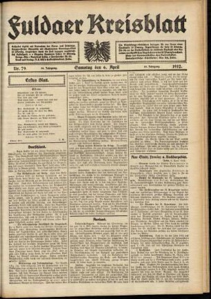 Erste Ausgabe vom Samstag, den 06. April 1912.