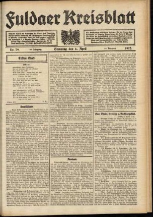 Erste Ausgabe vom Samstag, den 06. April 1912.