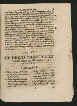 Cap. VI. De Inquisitionis Criminalis Causa Finali Et Effectu.