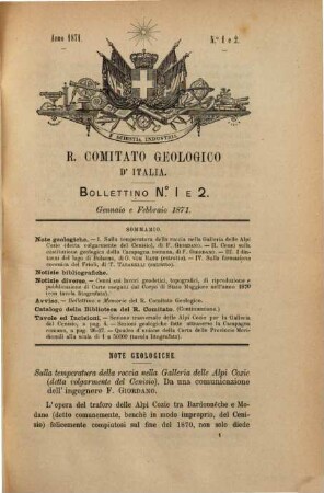 Bollettino del R. Comitato Geologico d'Italia. 2. 1871