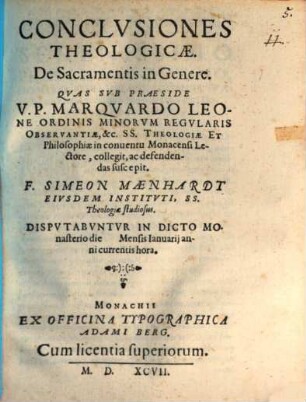 Conclusiones Theologicae. De Sacramentis in Genere
