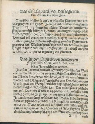 Das Erst Capittel/ von den regierenden Planeten in disem Jare.