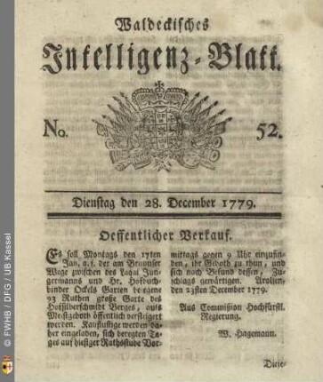 No. 52, Dienstag den 28. December 1779