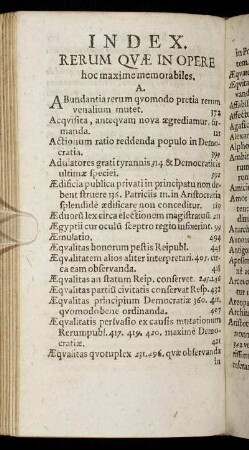 Index Rerum Quæ In Opere hoc maxime memorabiles.