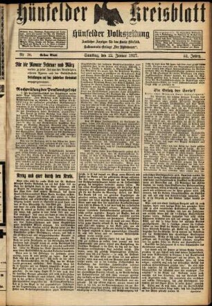 Erste Ausgabe vom Samstag, den 22. Januar 1927.