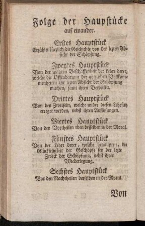 Folge der Hauptstücke auf einander