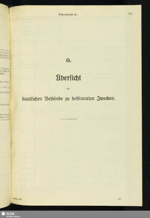 G. Übersicht der staatlichen Bestände zu bestimmten Zwecken