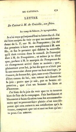 Lettre De Catinat à M. de Croisille, son frère. Au camp de Saluces, le 29 septembre.