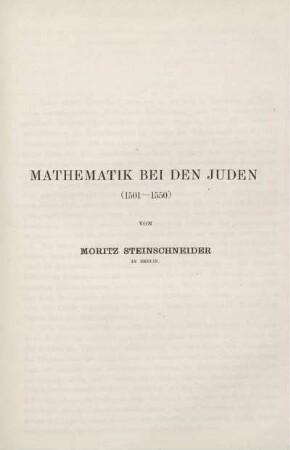 Mathematik bei den Juden (1501 - 1550).