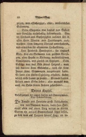 Drittes Kapitel. Belustigungen der jungen Herren und Frauenzimmer. Eine Liebeserklärung.