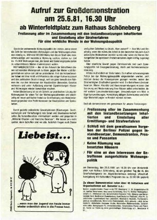 Flugschrift: Aufruf zur Großdemonstration,               1981
