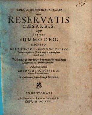 Conclusiones Inaugurales De Reservatis Caesareis