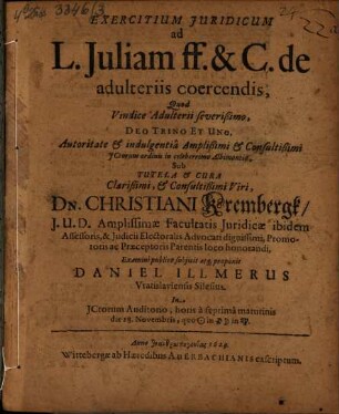 Exercitium iur. ad L. Iuliam ff. et C. de adulteriis coercendis