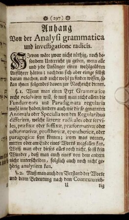 Von der Analysi grammatica und investigatione radicis.
