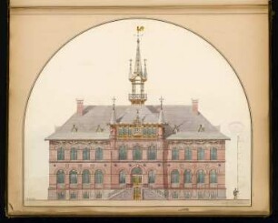 Rathaus, Calau Monatskonkurrenz März 1879: Aufriss Vorderansicht; Maßstabsleiste