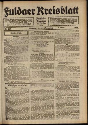 Zweite Ausgabe vom Samstag, den 27. September 1919.