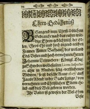 Ehren-Gedächtnüß