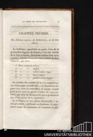 CHAPITRE PREMIER. Des diverses espèces de betteraves, et de leur choix.