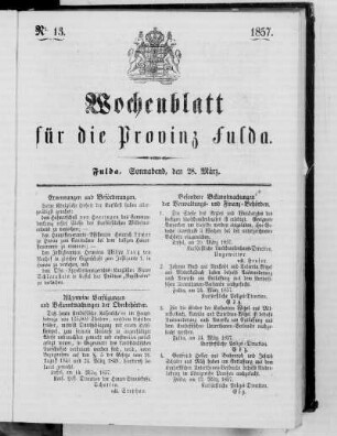 Nr. 13, Ausgabe vom 28. März 1857