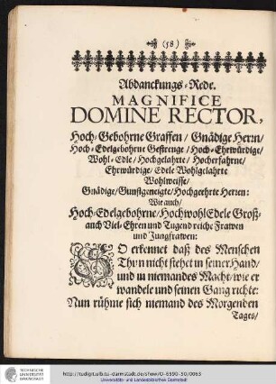 Abdanckungs-Rede. MAGNIFICE DOMINE RECTOR, ...